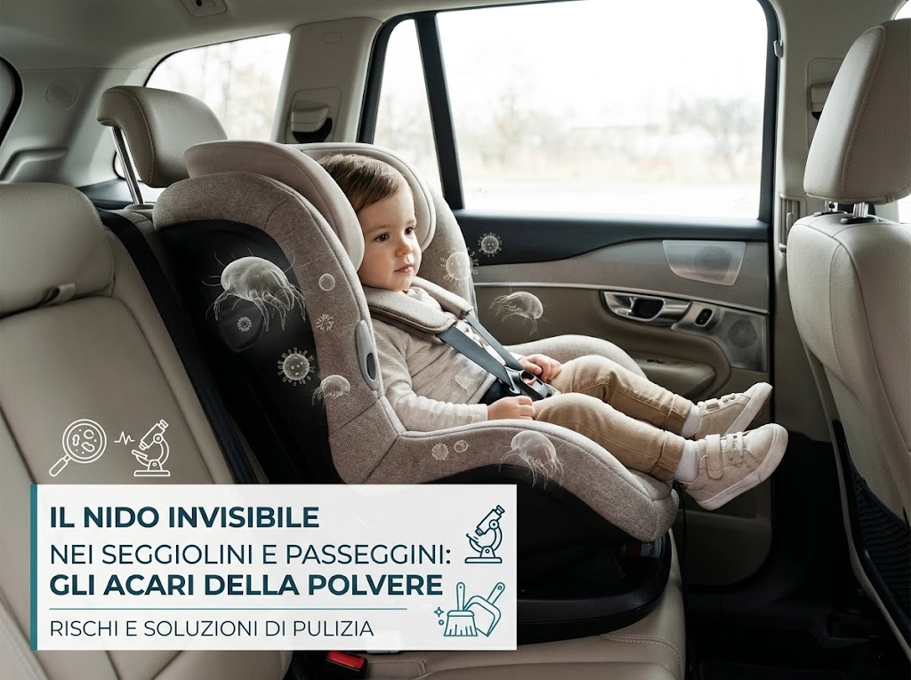 Seggiolini auto e passeggini: un nido insospettabile per gli acari della polvere